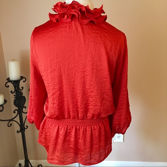 I.N. Studio Burnt Orange Ruffle Collar Blouse - Picture 3 of 7